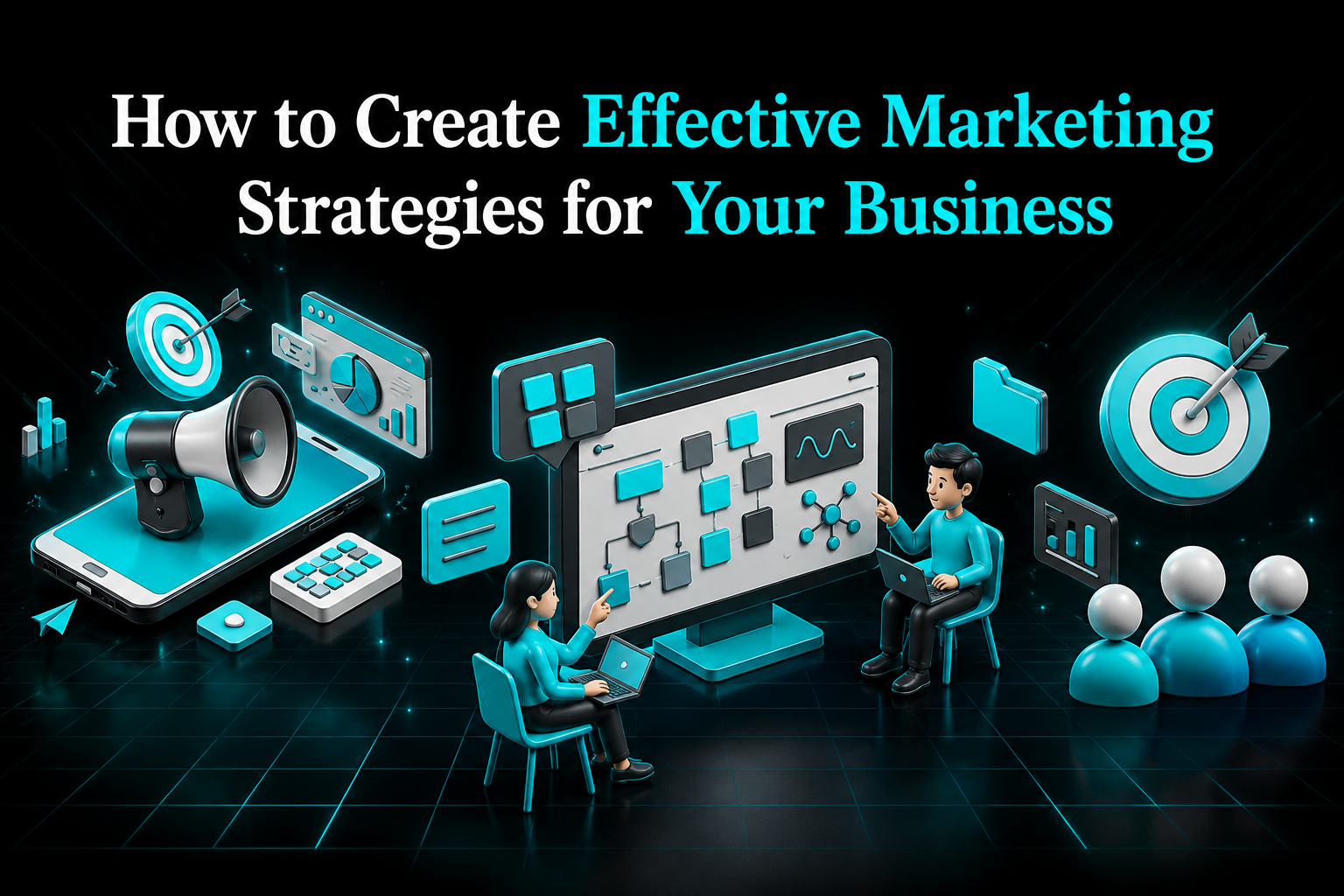 3D digital marketing strategy illustration