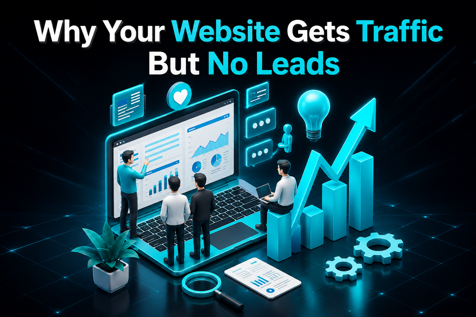 Website traffic but no leads 3D digital marketing illustration
